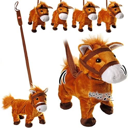 alles-meine.de GmbH XL - laufendes, wieherndes & tanzendes - Pferd/Pony mit Leine & Stab - Plüschtier mit Sound - Musik & Bewegung - aus Stoff/Plüsch - Pferde - Tier - SI..