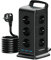Steckdosenleiste mit USB Mehrfachsteckdose Tower mit Schalter, TOPREK 12 Fach Mehrfachstecker 3680W/16A Verteilersteckdose Steckerleiste Steckdosenturm Überspannungsschutz Büro Reise 2M Kabel Schwarz