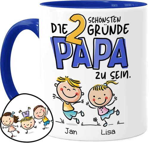 Tassenliebling® Papa Tasse personalisiert mit 1-3 Kindern - Die schönsten Gründe Papa zu sein - Blau - Vatertagsgeschenk Geburtstag - Bester Papa Vater - Papa Geschenk zum Vatertag Baby Tochter Sohn