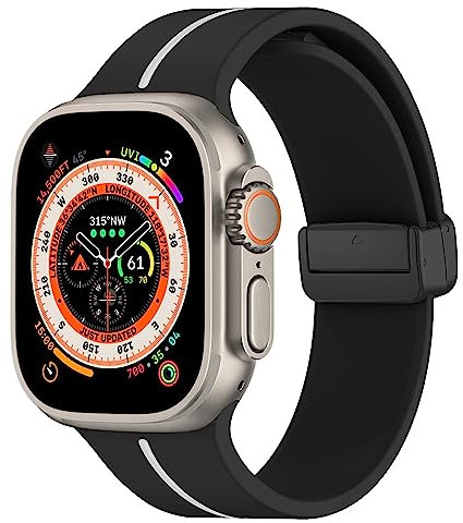 DMVEIMAL Magnética para Correa Apple Watch 44mm 40mm 45mm 41mm Series 8/7 iWatch se 6 5 4 3 42mm 38mm hombr/Mujer,Bracelet Silicona Deportiva Pulsera Apple Watch Ultra/2 49mm Band Strap,Negro/Blanco