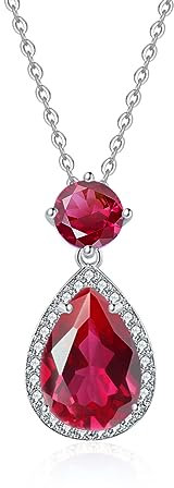 YONVUN Tropfen Anhänger Kette Damen Kristall Diamant Edelstein Halskette Träne ovale Birne Zirkon Geburtsstein Rubin Smaragd Saphir Silber Schmuck Set Geschenk für Mutter Frau Freundin Tochter