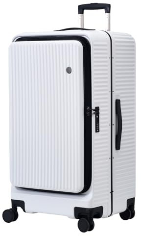 TydeCkare 29 Zoll 40 * 37 * 77 cm, 113 l, aufgegebenes Aluminiumgepäck mit seitlicher Öffnung, 360°-Universalräder, Leichter Hartschalen-Koffer aus ABS + PC mit TSA-Schloss, Weiß
