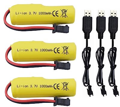 3PCS 3.7V 1000mAh Lithium Battery with USB Charging Cable for TB202 TB201 TM201 TM202 TC141 DE35 DE38 DE40 DE50 RC Stunt Car Remote Control Toy Car RC Tumble Car Battery