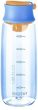 Boenkush 610ml Plastic Small Water Bottle with Time Markings to Drink, Seal Tight Lid, Reusable Sports Cute Bottle for Teenager, Adult, Sports, Outdoor - Blue