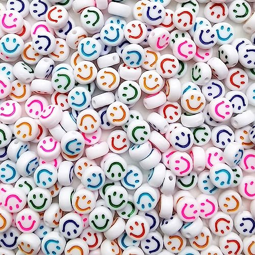Lnvision 500 Stück Smiley Gesicht Perlen 7x4mm Glücklich Gesicht Abstandshalter Perlen für DIY Dummkopf Armband Ohrern Halskette Handwerk Herstellung Lieferungen Farben