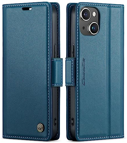 QLTYPRI Wallet Case for iPhone 15, Premium PU Leather Magnetic Flip Folio Case with RFID Blocking Card Slots Kickstand Shockproof Protective Phone Case Cover for iPhone 15 – Blue