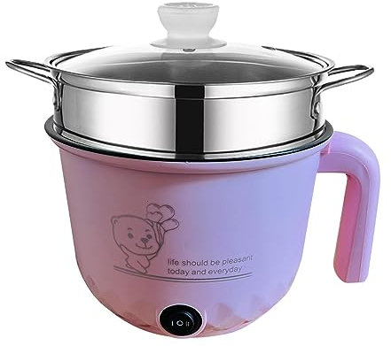 rockible électrique Poêle électrique antiadhésive, Cuisinière électrique Domestique à 2 Vitesses Cuiseur Ramen pour boulettes Ramen Cuisson du Porridge, avec cuiseur Vapeur Rose