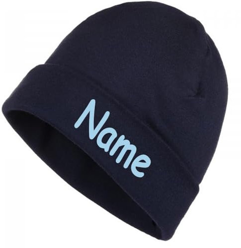 Elefantasie Mütze Uni blau mit Namen oder Text personalisiert für Baby oder Kind aus 100% Baumwolle mit UV-Schutz