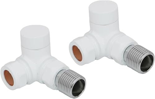 Warmehaus White Corner Towel Radiator Valves 15mm Twin Pack