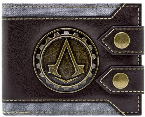 Assassin's Creed Syndicate London Portefeuille/Porte-Monnaie Métal Engrenage Emblem Bi-Fold ID & Porte-Carte, Marron