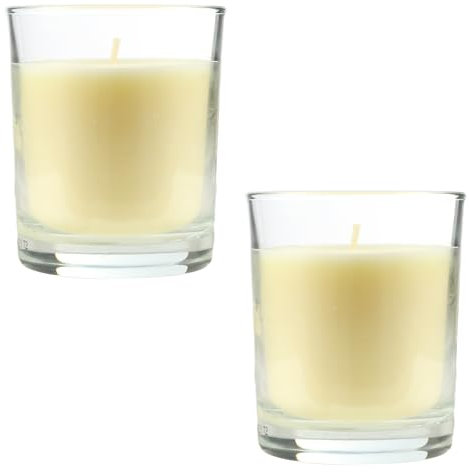 Pack de 2 Velas Aromáticas en Vaso de Cristal Reciclable 125g - 28h de Duración，Cera Vegetal Perfumada, Fabricadas en España, 8.5x7cm (Vainilla)