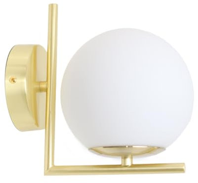 Alpinaluz Aplique de Pared en Aluminio Dorado – Pantalla de Bola de Cristal Opalino Blanco, Diseño Moderno y Elegante, Portalámpara E27, Iluminación para Salón, Dormitorio, Mesita de Noche