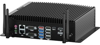 BASOARO PC Industriale Win 11 Pro Mini PC Fanless Core i7 10610U, 16GB RAM 256GB SSD, 2 RJ45 LAN, HD DP Type-C Triplo Display Fanless Computer, GPIO, 6 RS232 COM, 8 USB, WiFi, BT 4.2