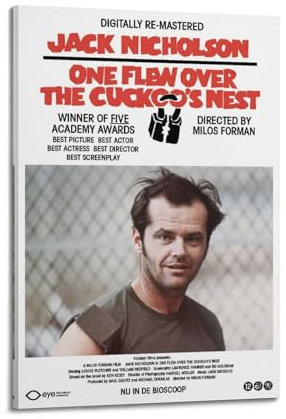 Leinwandposter One Flew Over The Cuckoo's Nest, Raumdekor, Poster für Schlafzimmer, Wohnzimmer, Wände, 20 x 30 cm, Rahmenstil
