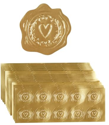 300 Pieces Embossed Gold Foil Stickers, Gold Heart-Love