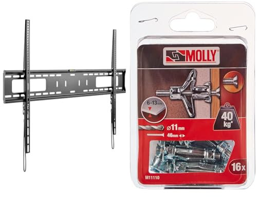 Goobay 49892 Pro Support Mural TV pour écrans et téléviseurs de 43-100 Pouces (109-254 cm) & Molly M11110-XJ Chevilles métalliques à Expansion avec vis M5 Ø11mm, 5 x 36 mm, Gris, Set de 16 Pcs