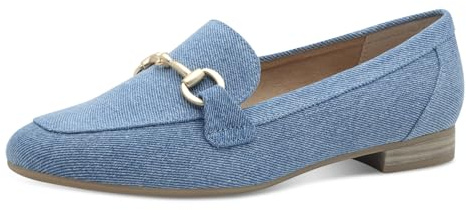 MARCO TOZZI Damen Loafer ohne Absatz Vegan mit Schnalle, Blau (Lt.Blue Jeans), 37 EU