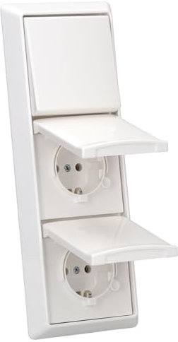 Busch-Jaeger Allwetter 44 Set: 2x SCHUKO Steckdose mit Klappdeckel 20 EUGK-34-101 + Wippschalter-Einsatz 2000/6 US + Wippe 2106-34 + 3-fach Rahmen 2103-34, Alpinweiß UP