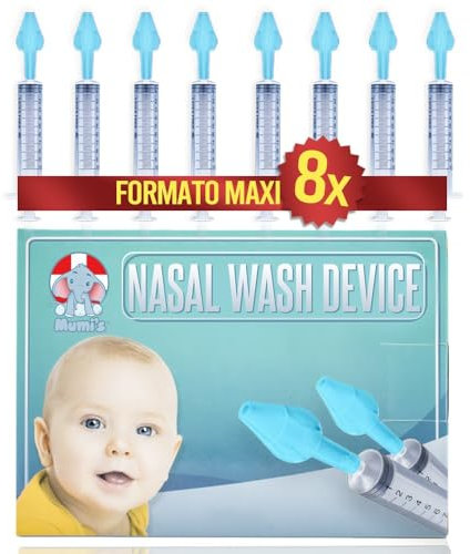 mumi's 8 pezzi,siringa per lavaggi nasali bambini adulti e neonato 8 olive nasali per lavaggi neonato +8 siringhe per lavaggi nasali 10ml Dispositivo medico CE made in italy