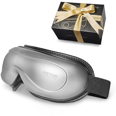 VEVOR Massaggiatore per Gli occhi con Calore, Maschera per Massaggio degli Occhi Riscaldata, 5 Modalità, Musica Bluetooth, Pieghevole a 180° per Emicranie, Affaticamento degli Occhi, Occhiaie, Grigio