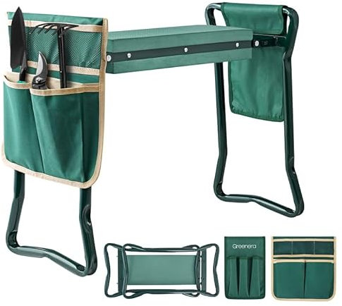 Vivo Technologies Garden Kneeler with Handles,2-in-1 Soft Foam Kneeling Pad, Portable Seat With Two Sides Removable Tool Pouch,Folding Padded,Lightweight Gardening Stool Bench for Gardening
