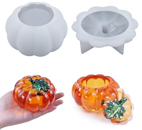 Moules en silicone en forme de citrouille - Boîte de rangement avec couvercle - Boîtes de conservation d'Halloween - Moules en silicone 3D - Pour Halloween, fête, bricolage, artisanat (feuillage)