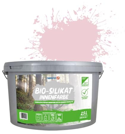 Farbklecks24 Bio-Silikat Innenfarbe Color 2,5L Pastell Pink, Wandfarbe, Silikatfarbe innen, für Allergiker empfohlen