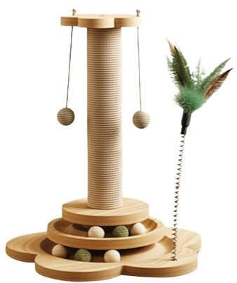 Arbre À Chat en Sisal – Arbre À Chat en Sisal, Arbre À Chat, Jouet d'escalade pour Chat – Arbre À Chat 4 en 1 avec Boule De Sisal Suspendue, Jouet Interactif pour Jeu en Intérieur 40 X 25 X 25 Cm
