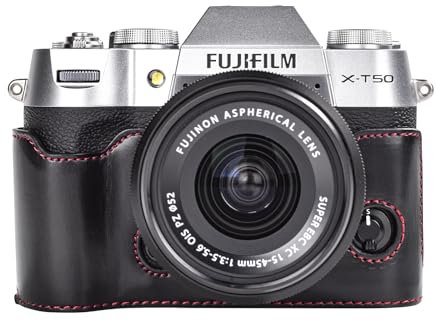 Rieibi X-T50 / XT50 Hülle, handgefertigt, PU-Leder, Halbtasche, Öffnung unten, Version für Fujifilm X-T50/XT50 Digitalkamera, schützende Kameratasche für X-T50 XT50 (schwarz)