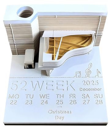 Time Piece Calendar, 3D Memo Pad Creative Desk Calendar, 2025 Art Carving Sticky Notes, Room Decor Aethetic Gift, Piano 3D Memo Pad for Offices, Study (2025 Piano)