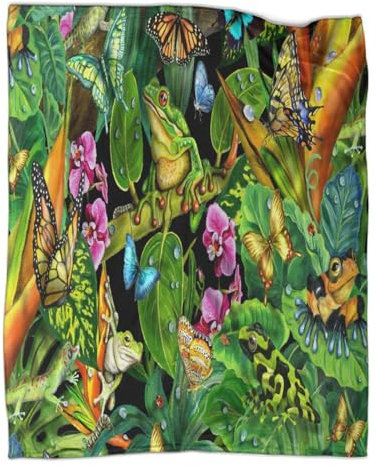 GQmoney 3D-Kunst-Tiere, Frosch, Schmetterling, Decke, Überwurf, Erntedankgeschenk, Flanelldecken, Bett, Couch und Sofa, weiche, Flauschige Druckdecke, für draußen, 150 x 200 cm