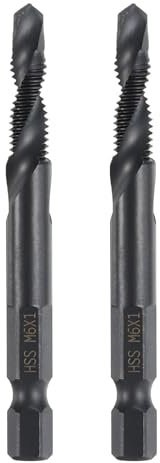QUARKZMAN 2Pcs Forets et Tarauds Combinés Métriques M6 x 1 Filetage 1/4 Queue Hexagonale Revêtement de Nitrure Tarauds à Visser en Acier Rapide 4341 Outil de Perçage et Taraudage Machine