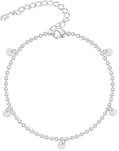 ASH'S CHOICE 925 Sterling Silver Bracelet for Women Adjustable Sterling Silve Bracelet with Charm Round Drop Dangling Bracelet Friendship Bracelets Charm Bracelets Jewelry Gifts for Women Ladies
