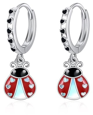 VENACOLY Marienkäfer Ohrringe 925 Sterling Silber Käfer Ohrringe Mondstein Tropfen Ohrringe Marienkäfer Schmuck Geschenke für Frauen