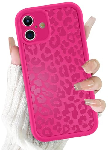 ZhuoFan Cover per iPhone 16 6,1”, Aesthetic Leopardata Motivo Custodia Rosa Rossa Opaca Ultra Morbida Sottile Leggera Silicone Antiurto AntiGraffio TPU Bumper Protettiva Case, 04