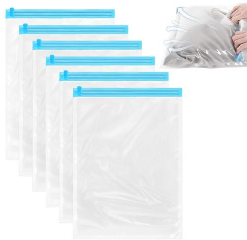6 Packs Reusable Vacuum Bags for Travel, 50 X 35cm/19.7x13.8inch Roll-up Storage Bag Travel Compression Bag Space Saver Bags for Suitcases Taveling Bedding(No Pump Or Vacuum Needed)