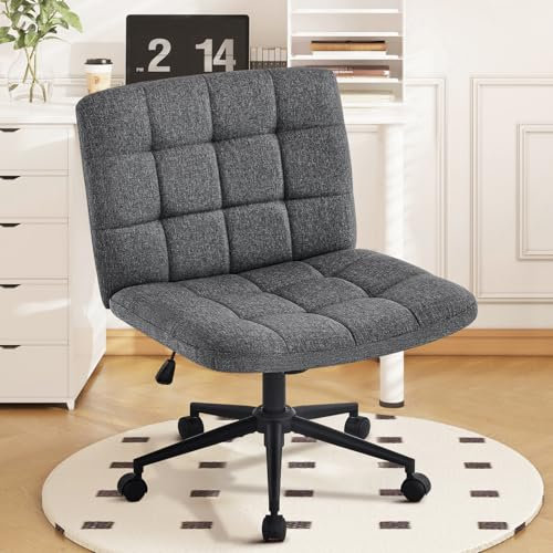 Hellove Bürostuhl Schreibtischstuhl mit breiter Sitzfläche, Ergonomischer Schneidersitz Stuhl ohne Armlehnen Höhenverstellbarer Schneidersitz Drehstuhl für Home Office, Dunkelgrau