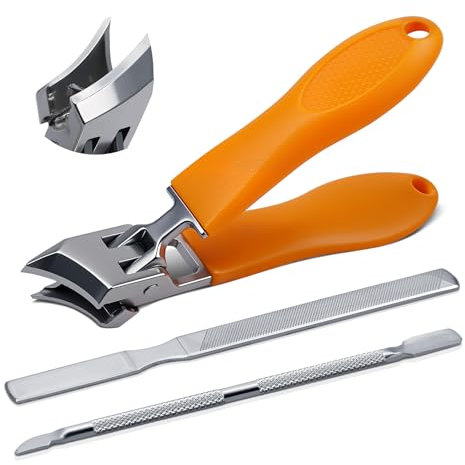 Toe Nail Clipper for Thick Nails Large Slanted Nail Clippers Wide Jaw Opening Anti-Splash Slanted Nail Clipper Heavy Duty Clippers Ingrown Toenail Sharp Nail Clipper for Elderly Men Women (Orange)