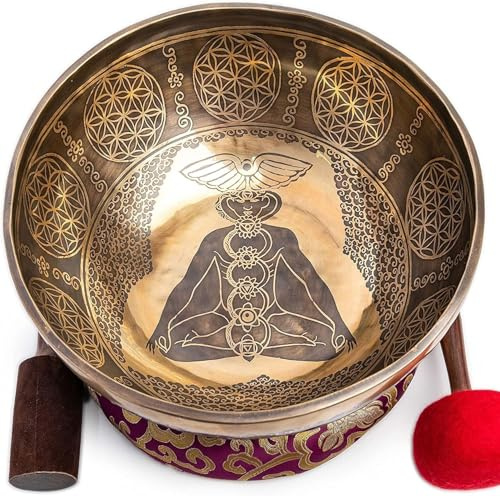 Grand bol chantant tibétain sculpté à la main de 30,5 cm – Bain sonore 7 métaux et guérison des chakras pour yoga et thérapie par le son
