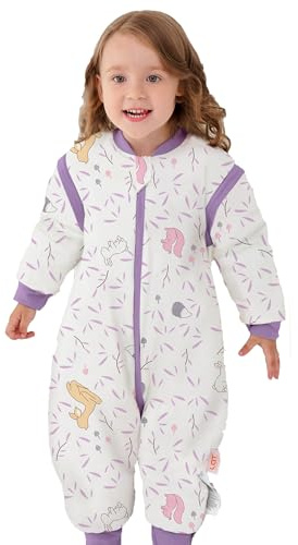 LAT Baby Schlafsack mit Füßen Abnehmbare Ärmel, 2.5 TOG 100% Baumwolle Baby Winter Schlafsack, 3-Wege-Reißverschluss Kinderschlafsack mit Füßen