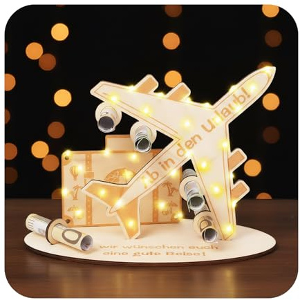 Geldgeschenk Holz, Flugzeug Geldgeschenk Geburtstag Geldgeschenk Holz Reisekasse Geschenk mit 5 Bohrungen – Geburtstag Geldgeschenk für Frauen und Männer als Reise- oder Flitterwochen-Geschenk