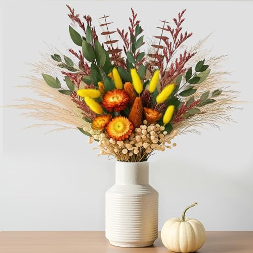 75 Stück Trockenblumen Natürliche Pampasgras Mehrfarbige Getrocknete | Boho Blumen mit Mehrfarbige Getrocknete Bunny Tails Pampasstrauß für Hochzeits,Boho,Flur,Vasen,Room Vintage rustikale Deko