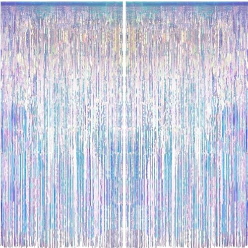 Jonami Lametta Vorhänge Irisierend, 2X Folie Fransen Vorhang Schimmer, Metallic Tinsel Vorhänge Hintergrund Fringe Glitzervorhänge Fransenvorhang Metallfolie für Party Deko Geburtstagsdeko -2stk-