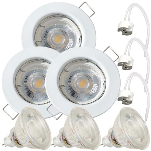 Lampen-Platz 3 Stück LED Einbaustrahler Lotta 12V 5W COB Warmweiß 3000K | IP20 | Weiß | Kompakte Einbauleuchte | Deckenspot für Wohnbereich