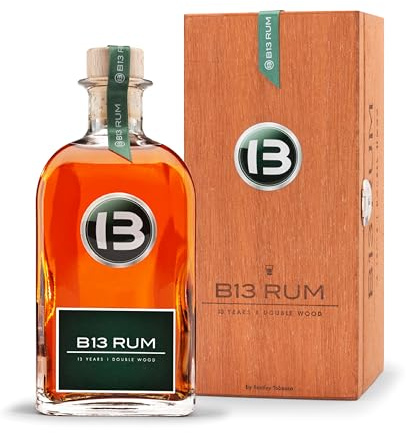 B13 Premium Rum aus Barbados, 0,5 l in Holzkiste, 13 Jahre gereifter Pot Still Rum mit Double Wood Finish in Bourbon- & Cognac-Fässern