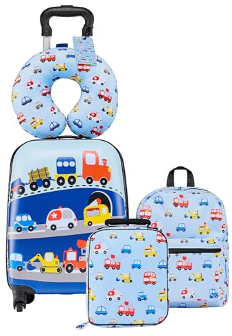 VEVOR Set di Valigie per Bambini 5 Pezzi con Ruote da 45,7 cm, Zaino e Cuscino a U, Set di Valigie da Viaggio da Vacanza, Regalo di Compleanno per Bambini, Approvato dalle Compagnie Aeree