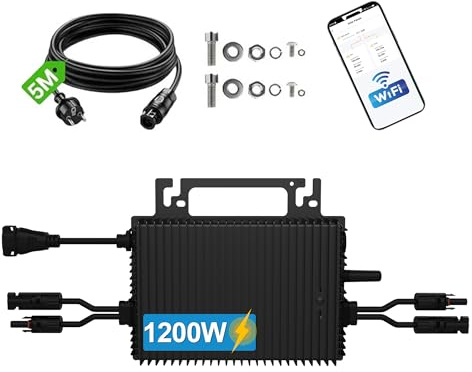 Cosmoxstar 1200W Mikrowechselrichter für Balkonkraftwerk | 2 MPPT Solar Wechselrichter mit WiFi App Steuerung, Nulleinspeisung, IP65 Wasserdicht, 5m AC Kabel, Plug & Play