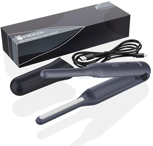 VIKICON Bartglätter für Männer, Schnurloser Bleistiftglätter Wiederaufladbarer Mini-Haarglätter 3 Heizstufen Tragbarer 2 in 1 Glätteisen und Lockenwickler