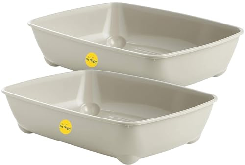 CAT CENTRE Set of 2 Grey Jumbo Open Cat Litter Tray 56cm XL Rounded Corners | Easy clean plastic litter pan, portable loo box, kitten, adult, elderly cats, indoor, outdoor use