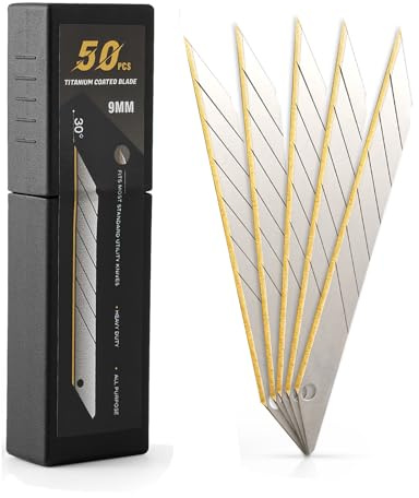 EHDIS 50 pcs Lames en Titane de rechange Cutter, 9mm, Lames sécables pour cutters, Lames de cutter ultra coupantes
